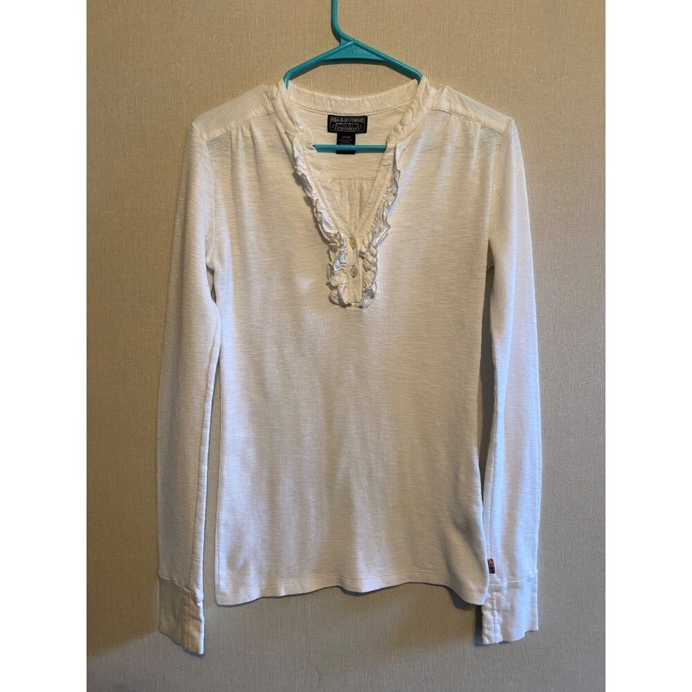 Polo Jeans Company Long Sleeved Cream Ruffle V Neck Thermal Shirt M